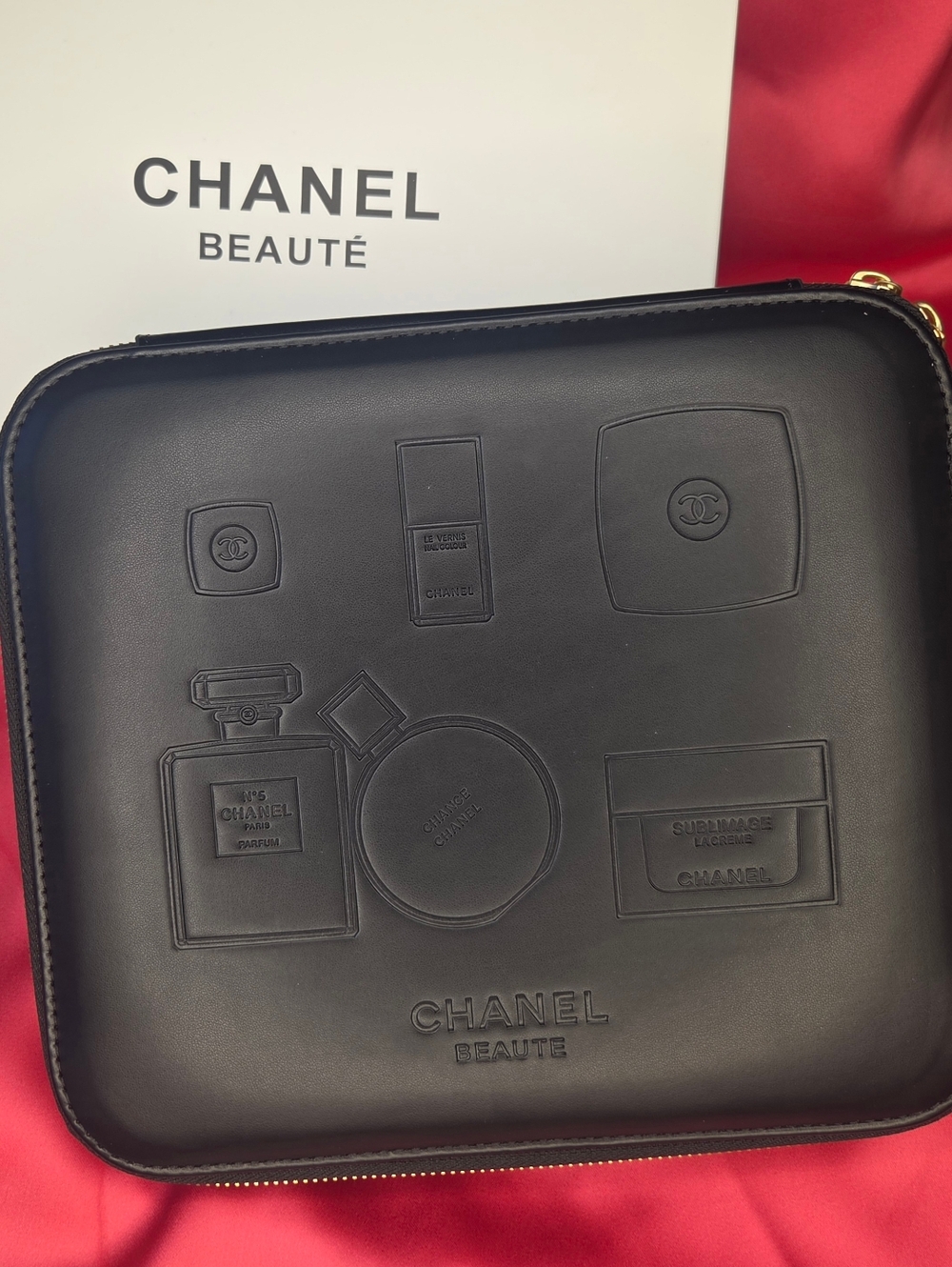 CHANEL Beauté Black Embossed Novelty Cosmetic Case - New
